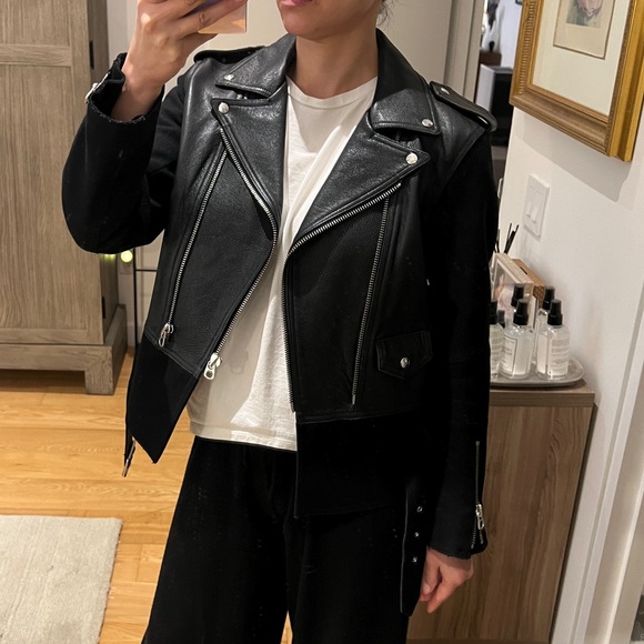 Sandro Combo Leather Wool Moto jacket - Picture 2 of 10